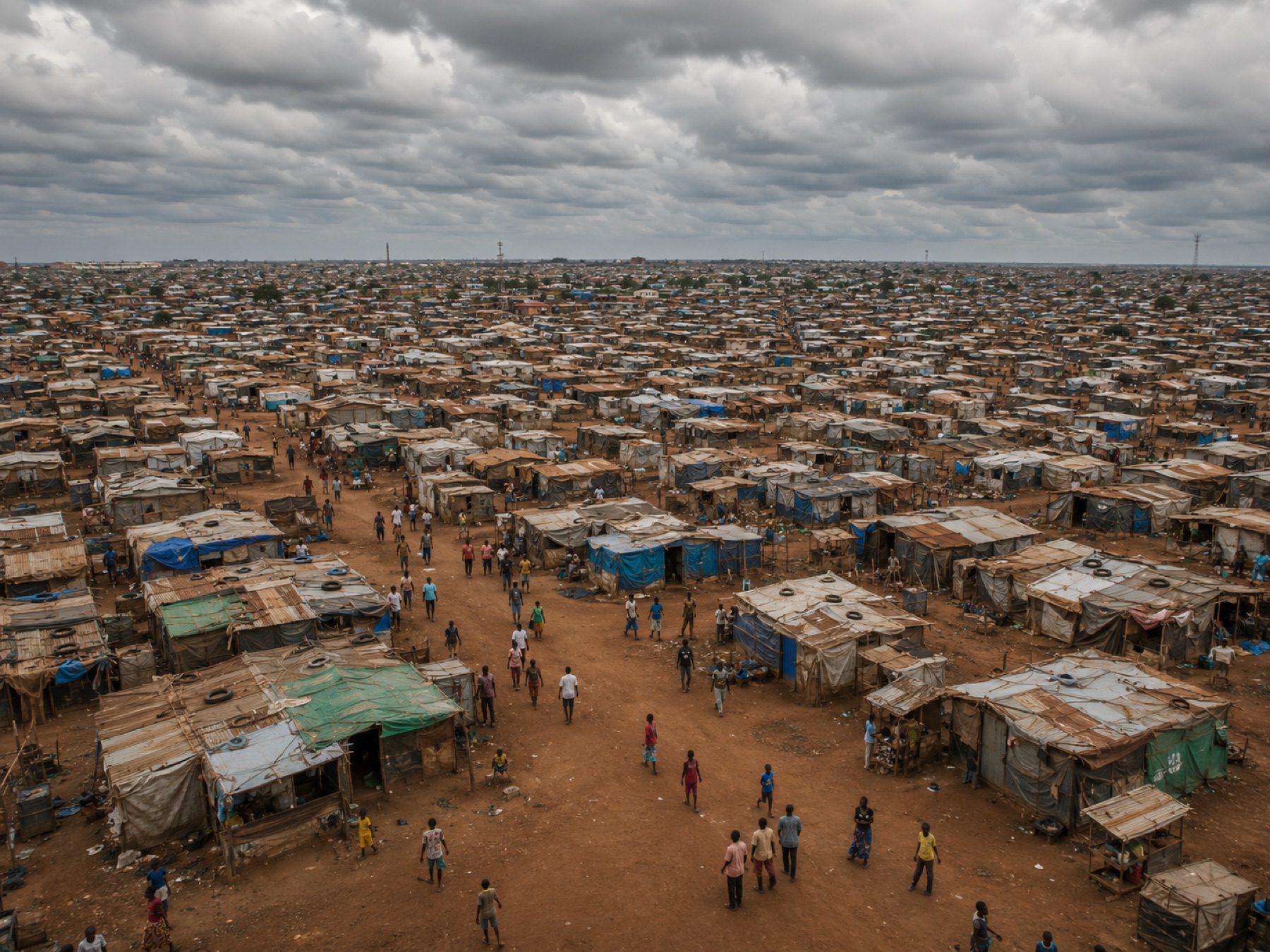 A sprawling displacement settlement in the Sahel.